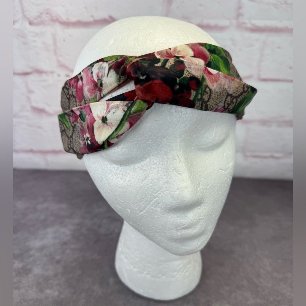 Gucci Floral Silk Twist Headband in Red, Pink, Green